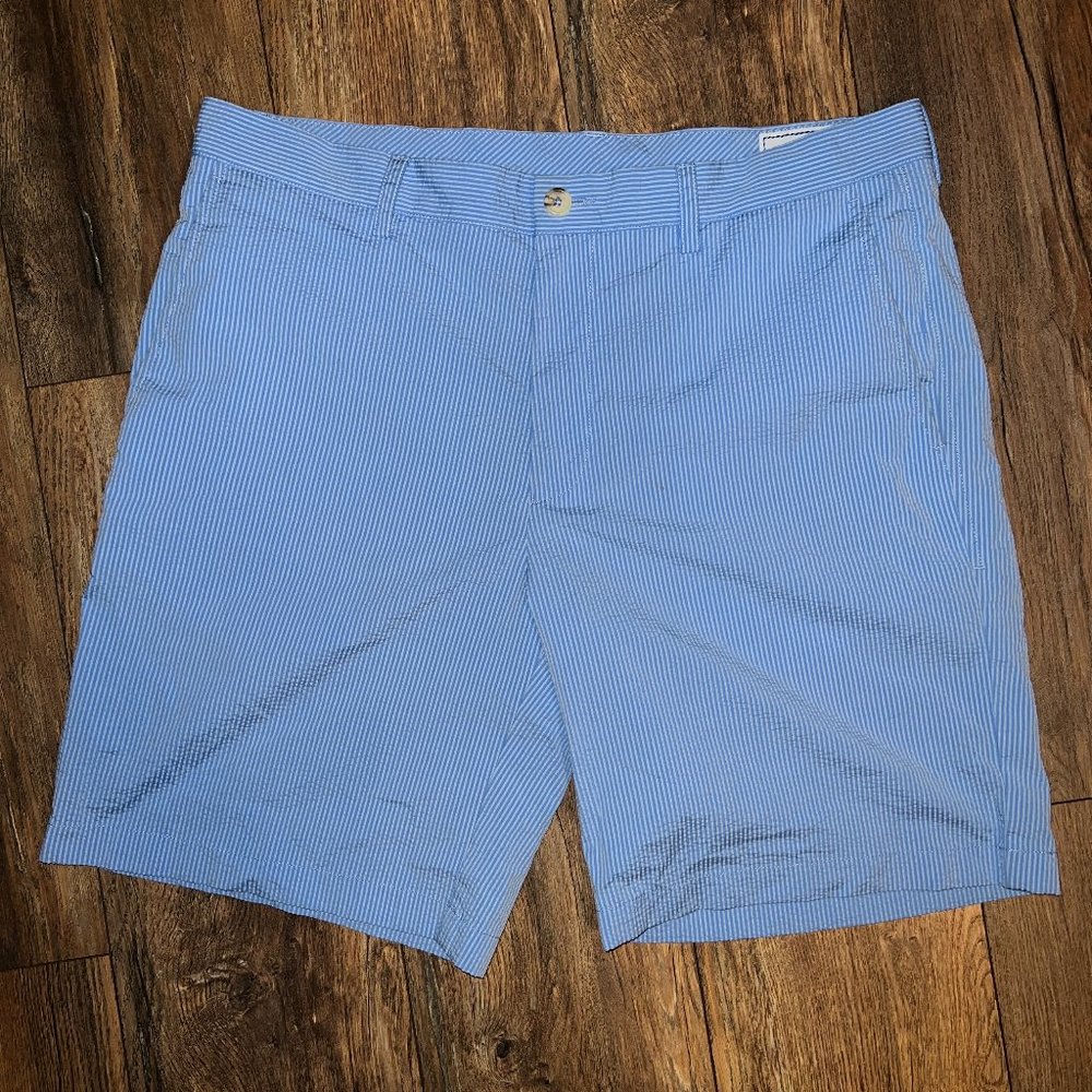 Mens Southern Tide Skip Jack Blue / Blue Striped Seersucker Shorts Size 36, 9"
